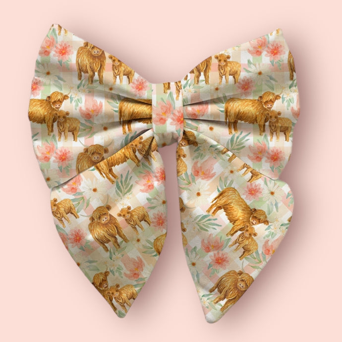Easter Highland cows Dog Bow – Available in Bow Tie and Sailor Bow