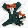Bespoke Dark Green Dog Tuxedo Harness: Wedding Pup Ring Bearer Outfit