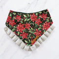 Christmas Poinsettia Dog Bandana with Silver Ruffles