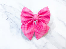 Load image into Gallery viewer, Fuchsia pink plaid Valentine's day dog bow tie/ sailor bow