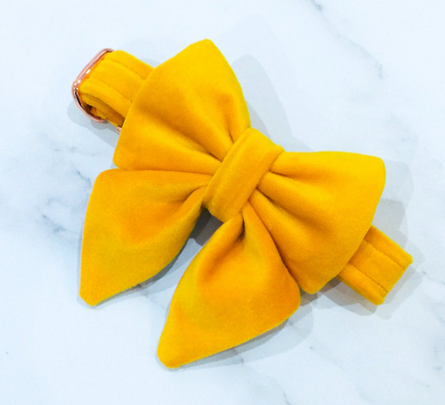 Bright yellow velvet bow tie/ sailor bow