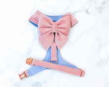 Load image into Gallery viewer, Peony pink velvet dog harness bundle
