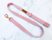 Load image into Gallery viewer, Peony pink velvet dog harness bundle