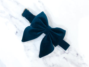 Teal Blue velvet bow tie/ sailor bow