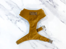 Load image into Gallery viewer, Mustard gold velvet dog harness bundle