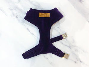 Deep violet velvet dog harness bundle