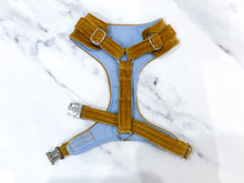 Load image into Gallery viewer, Mustard gold velvet dog harness bundle