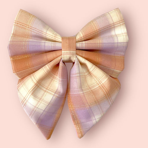 Spring Orange Checks Dog Bow – Available in Bow Tie and Sailor Bow