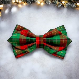 Christmas Plaid Dog Diamond Bow Tie