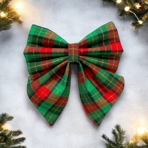 Christmas Plaid Dog Sailor Bow