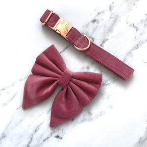 Dusky Rose Velvet Dog Bow, Available in sailor bow and bow tie style