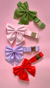 Bright res silk satin bow, available in bow tie and sailor bow