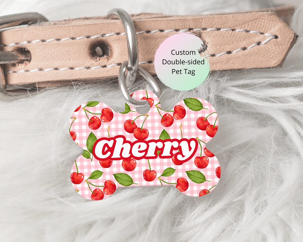 Cherries Pet ID Tag – Bone-shaped