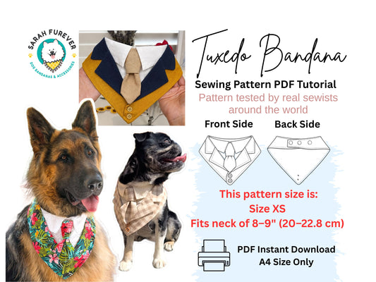 Size XS Dog Tuxedo Bandana Sewing Pattern PDF, Instant Download