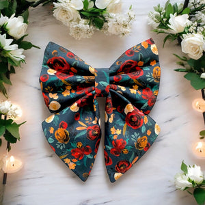 Winter Florals Dog Sailor Bow