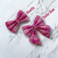 Load image into Gallery viewer, Pink Tartan Wool Dog Bow, Available in Sailor Bow and Bow tie (no bottom tails)