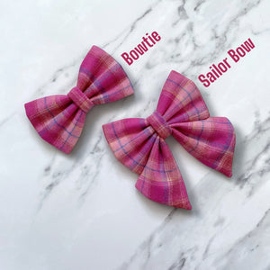 Pink Tartan Wool Dog Bow, Available in Sailor Bow and Bow tie (no bottom tails)