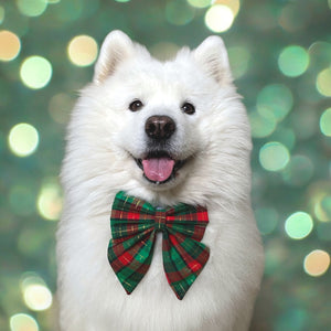 Christmas Plaid Dog Sailor Bow