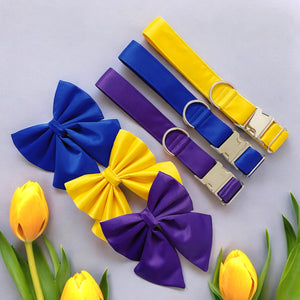 Violet silk satin bow, available in bow tie and sailor bow