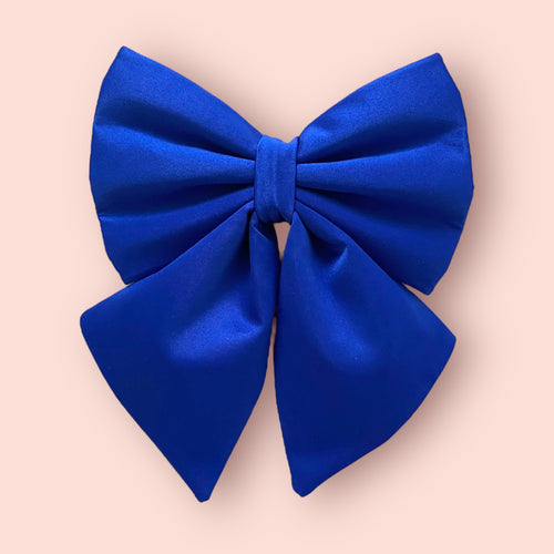 Royal blue silk satin bow, available in bow tie and sailor bow