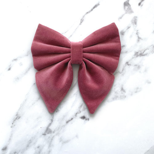 Dusky Rose Velvet Dog Bow, Available in sailor bow and bow tie style