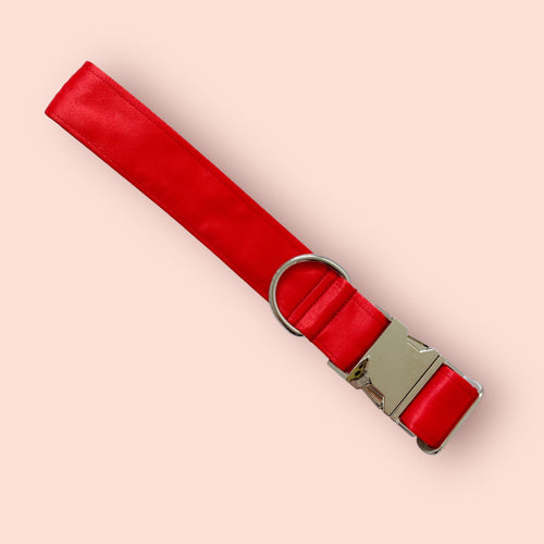 Bright red satin dog collar