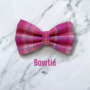 Pink Tartan Wool Dog Bow, Available in Sailor Bow and Bow tie (no bottom tails)