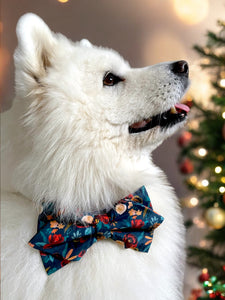 Winter Floral Dog Diamond Bow Tie