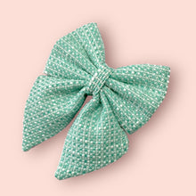 Load image into Gallery viewer, spring Mint Green Tweed Dog Bow – Available in Bow Tie and Sailor Bow