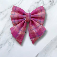 Load image into Gallery viewer, Pink Tartan Wool Dog Bow, Available in Sailor Bow and Bow tie (no bottom tails)