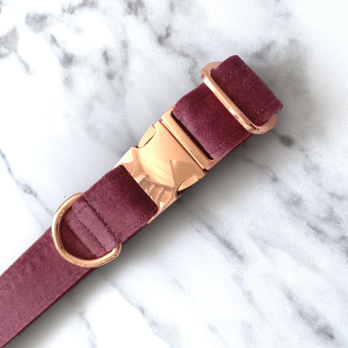 Dusky rose velvet dog collar