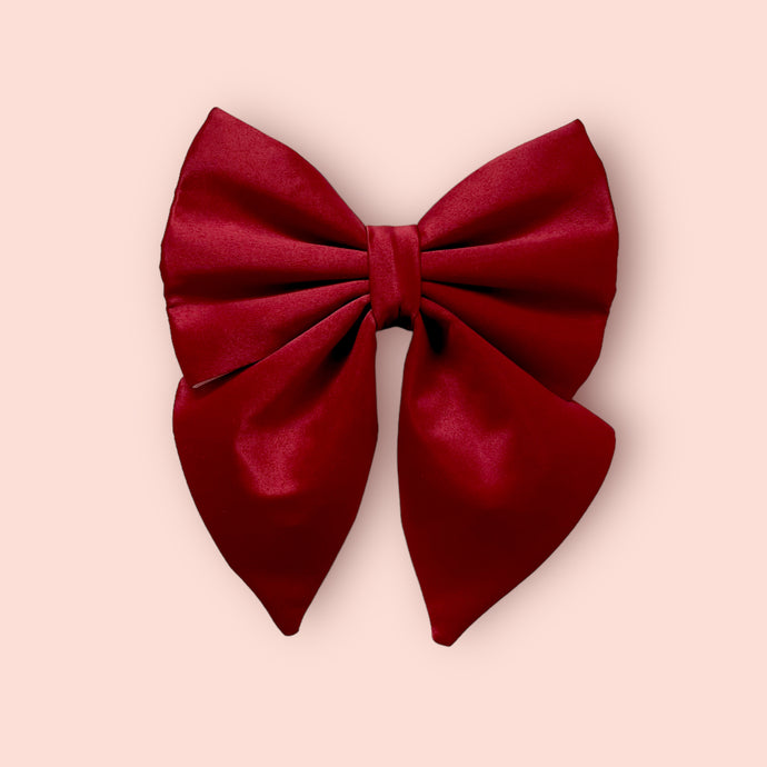 Burgundy red silk satin bow, available in bow tie and sailor bow