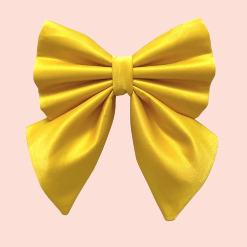 Bright yellow silk satin bow, available in bow tie and sailor bow