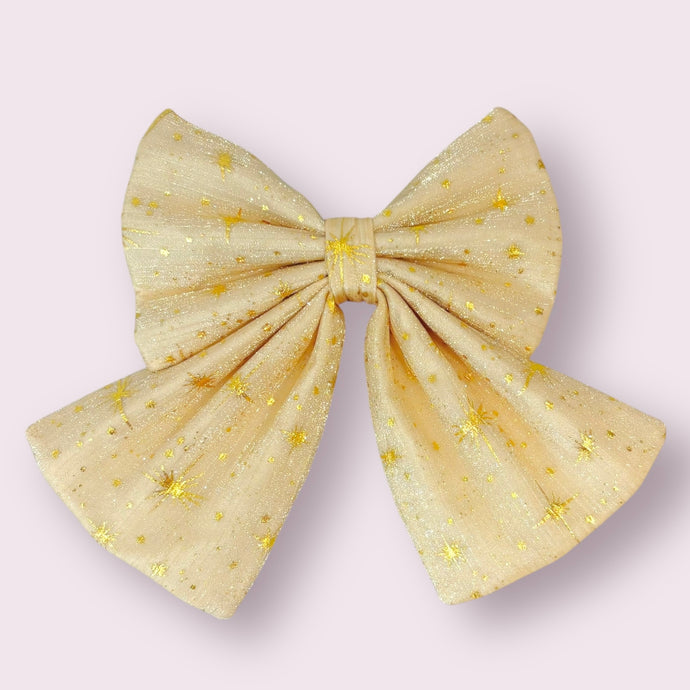 Christmas Golden Stars Dog Bow, Available in Sailor Bow and Bow Tie