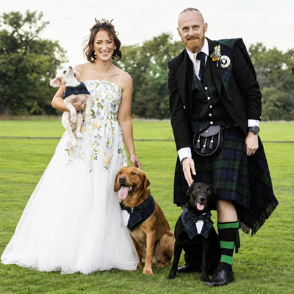 Black Watch Tartan Dog Tuxedo Bandana, Scottish Checks Dog Waistcoat for Clan Campbell