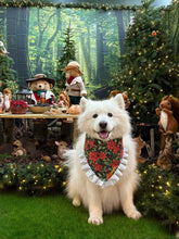 Load image into Gallery viewer, Christmas Poinsettia Dog Bandana with Silver Ruffles