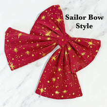 Load image into Gallery viewer, Christmas Golden Stars Dog Bow, Available in Sailor Bow and Bow Tie