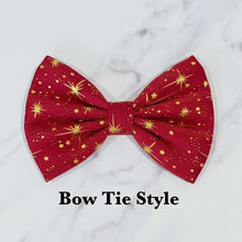 Load image into Gallery viewer, Christmas Golden Stars Dog Bow, Available in Sailor Bow and Bow Tie