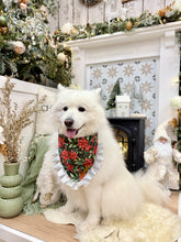 Load image into Gallery viewer, Christmas Poinsettia Dog Bandana with Silver Ruffles