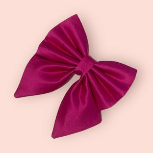 Cerise silk satin dog bow, available in sailor bow and bow tie style