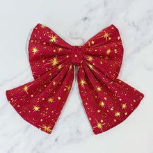 Load image into Gallery viewer, Christmas Golden Stars Dog Bow, Available in Sailor Bow and Bow Tie