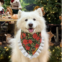 Load image into Gallery viewer, Christmas Poinsettia Dog Bandana with Silver Ruffles