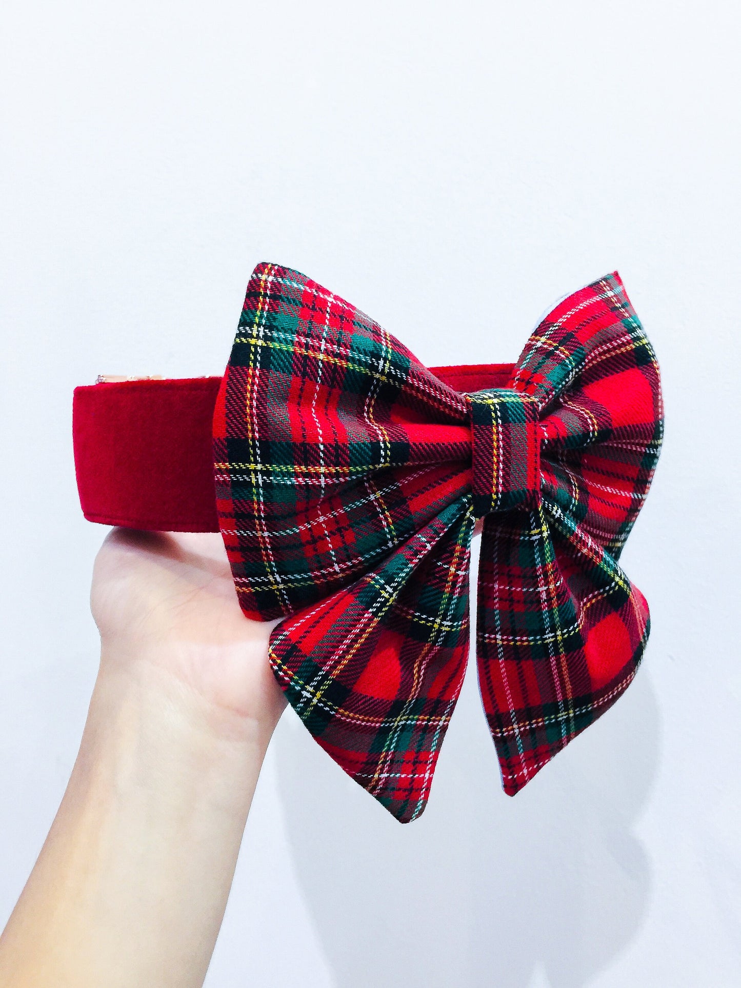 Christmas tartan dog sailor bow