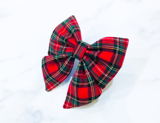 Christmas tartan dog sailor bow
