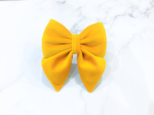 Summer Yellow Velvet Dog Sailor Bow – Handmade in the UK