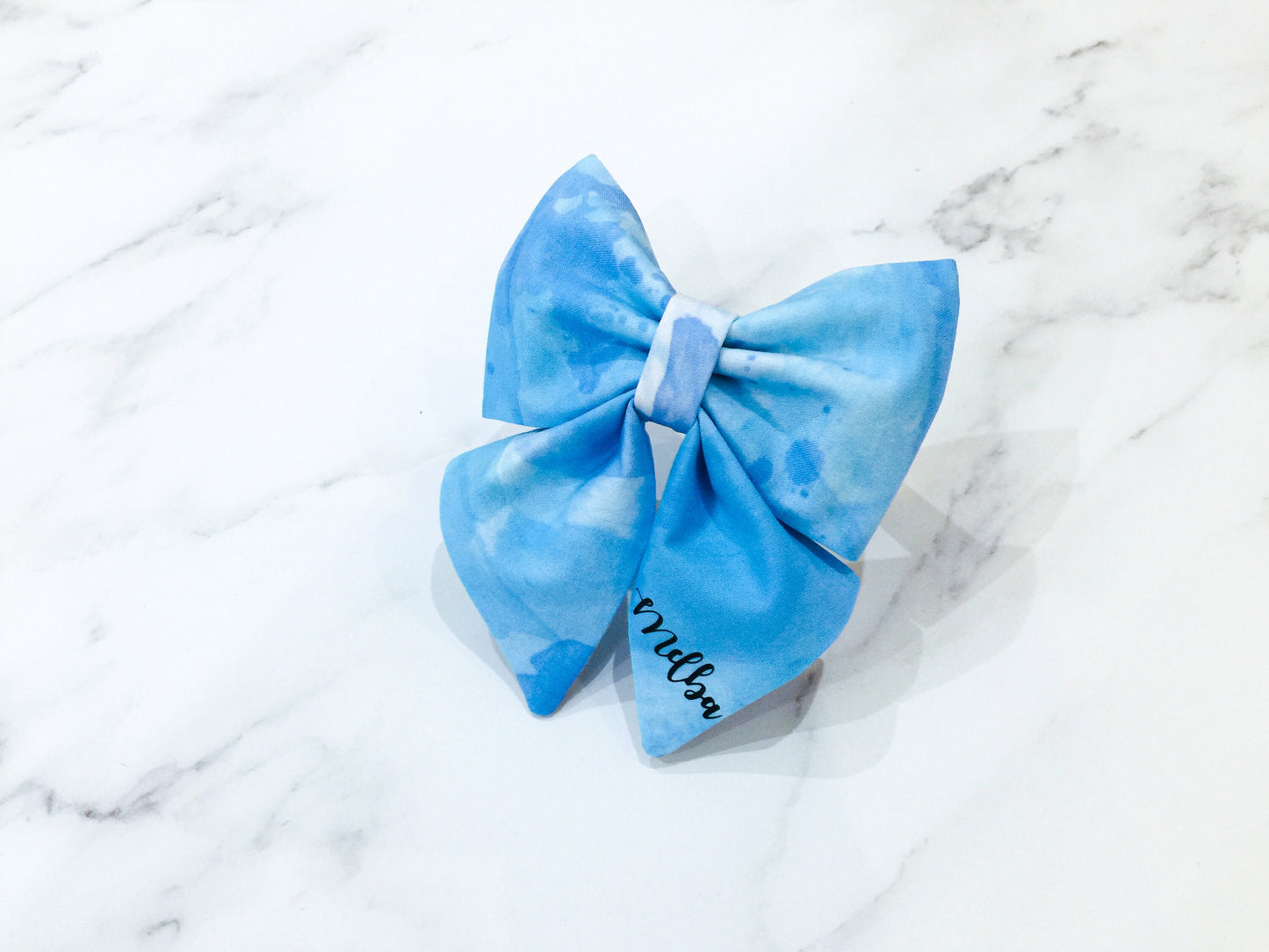 Sky Blue Dog Sailor Bow – personalise with name – Handcrafted in the UK
