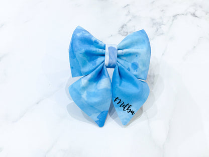 Sky Blue Dog Sailor Bow – personalise with name – Handcrafted in the UK