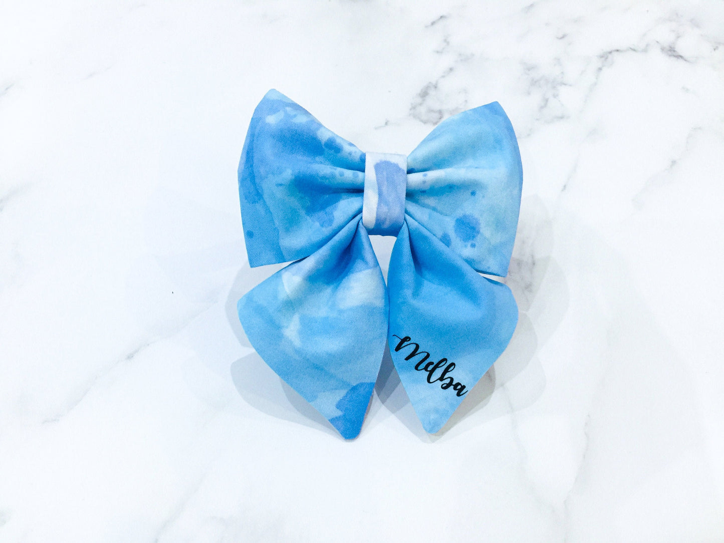 Sky Blue Dog Sailor Bow – personalise with name – Handcrafted in the UK