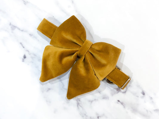 Handmade Mustard Velvet Dog Bow Tie or Sailor Bow
