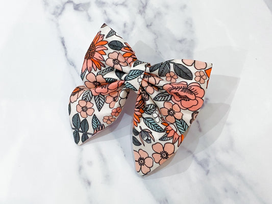 Floral Dog Sailor Bow – Vintage Autumn Print, Handmade Collar Accessory